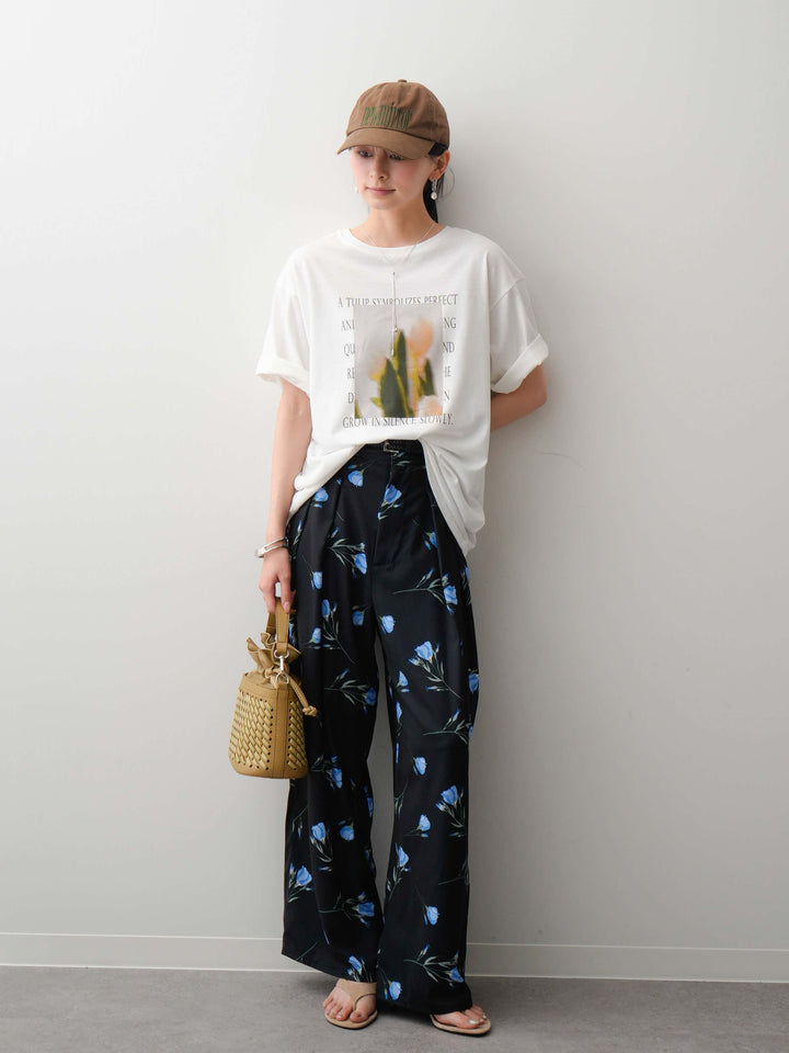 【着回しセット】フラワーフォトTEE+フラワープリントドレープタックパンツ+フラワープリントIラインギャザースカート(3set)