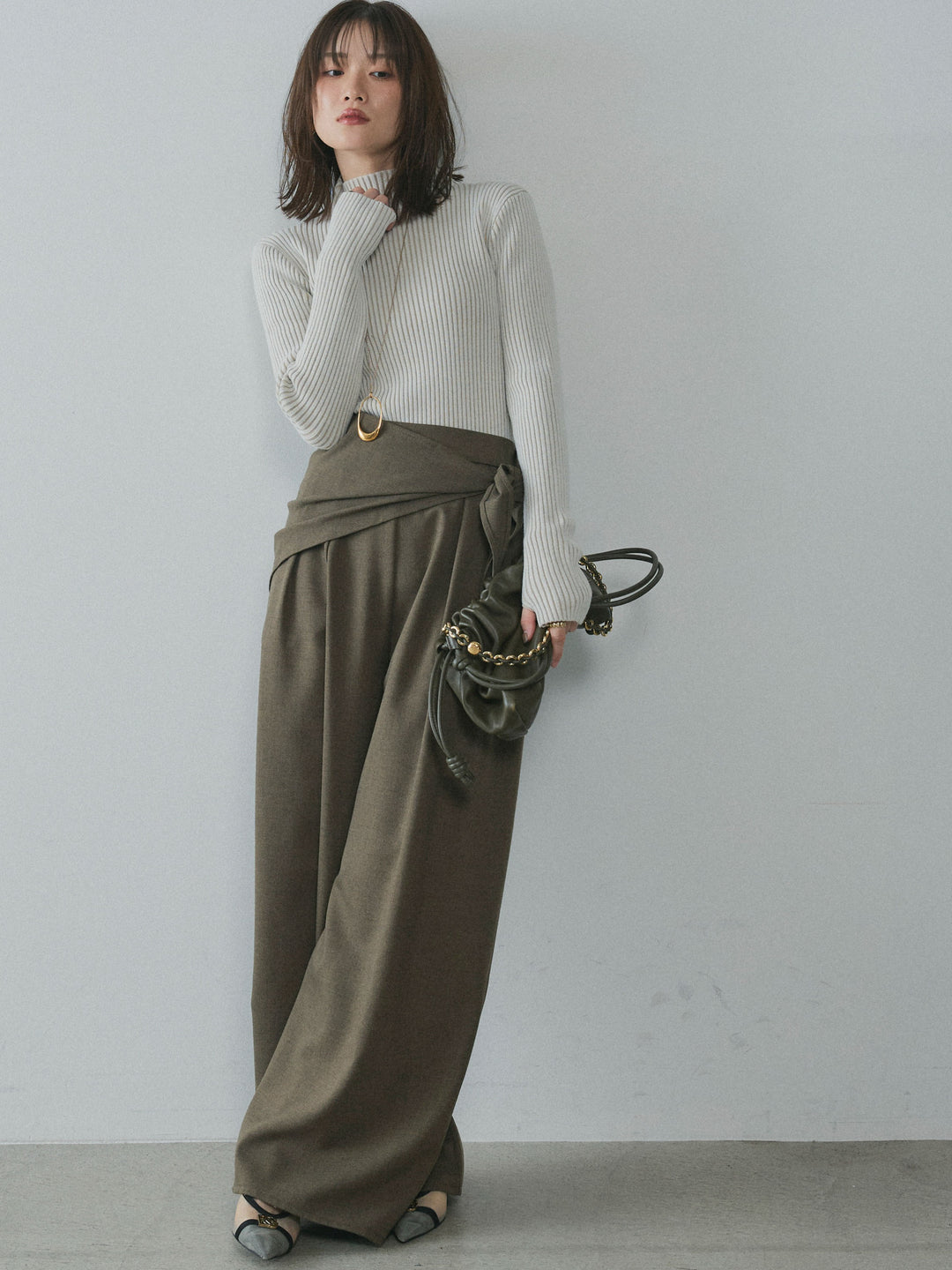 [予約]スカーフ付ワイドパンツ/brown