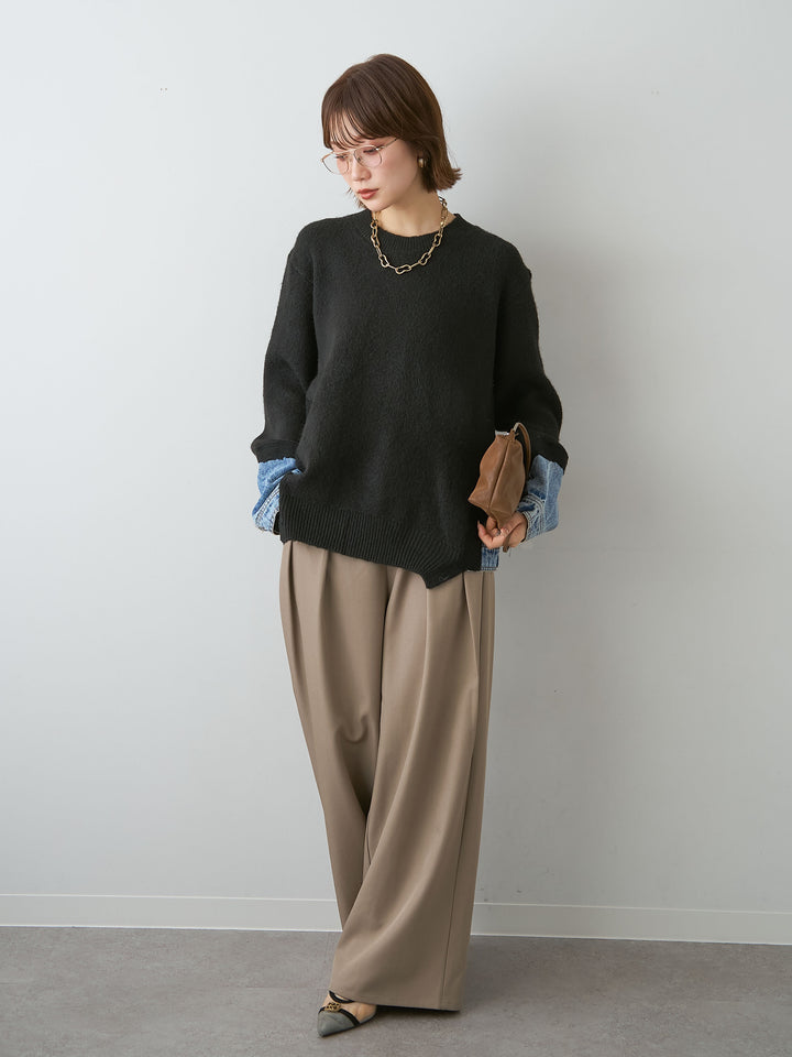 [SET]デニムドッキングニットプルオーバー+ツイルタックワイドパンツ(2set)