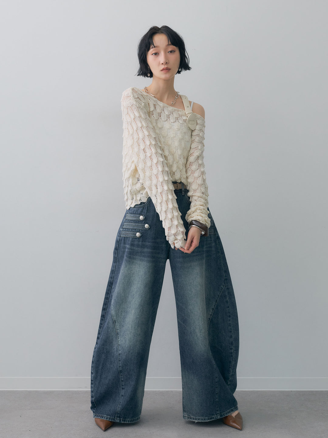 [SET]テクスチャードスカラップニットトップス+選べるアクセセット(2set)