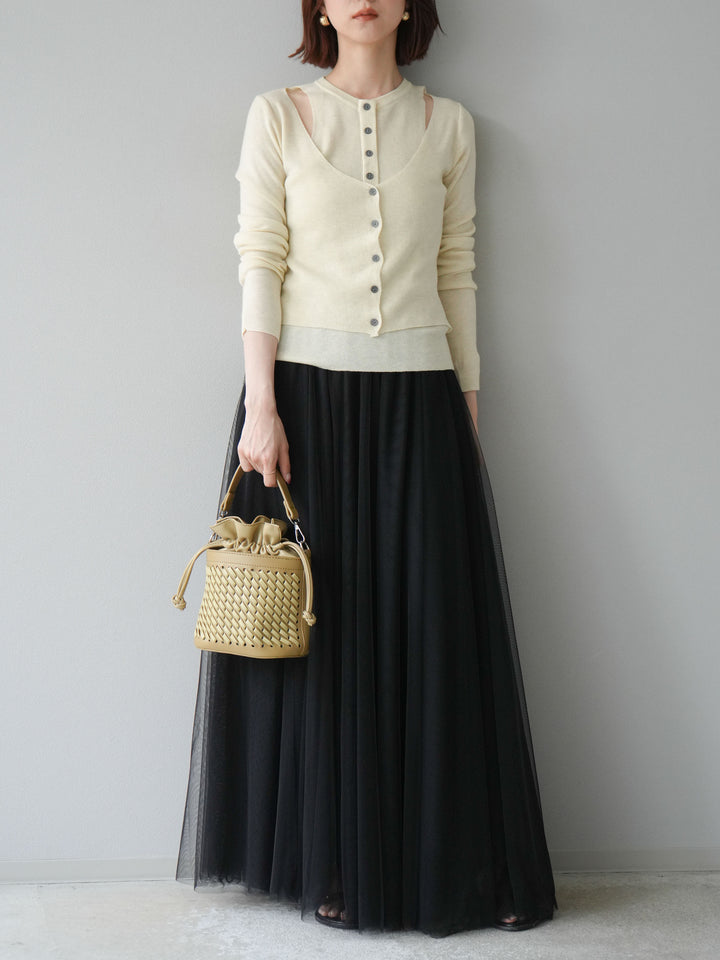 [予約]レイヤードデザインニットカーディガン/アイボリー