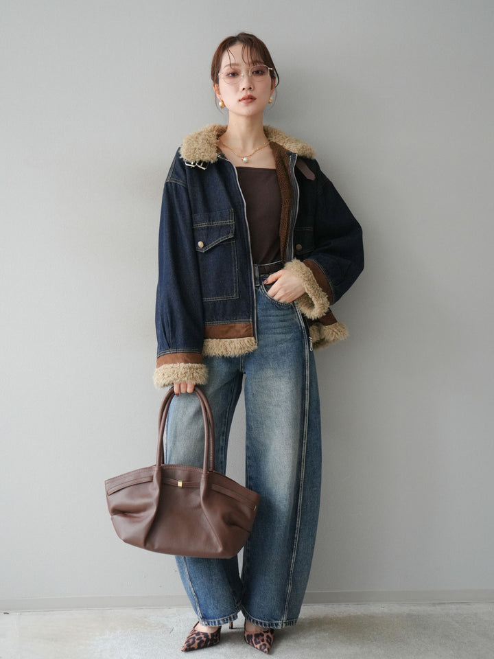 [予約]サイド切替カーブデニムパンツ/blue