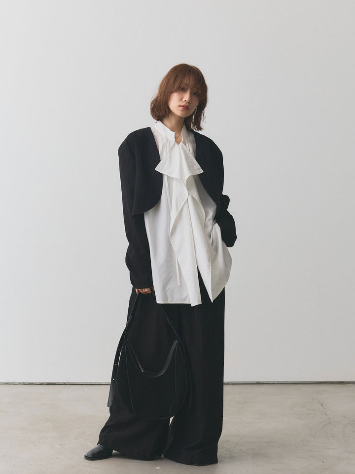 【Allure】[SET]ヘリンボーンショートジャケット＆ワイドパンツSET UP+ヘリンボーンショートジャケット＆ワイドパンツSET UP(2set)