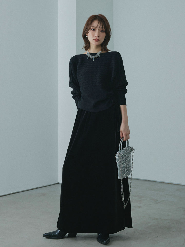 【Allure】[SET]ワンショルケーブル編みニット+ベロアナロースカート(2set)