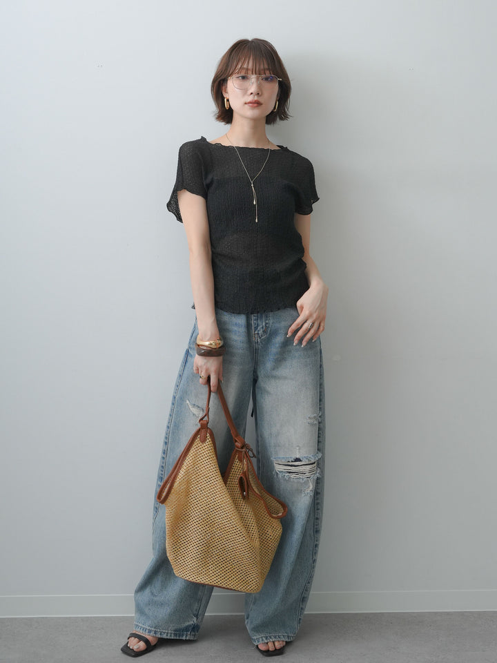 [SET]シャーリングシアーバックオープンフレンチトップス+シャーリングシアーバックオープンフレンチトップス(2set)