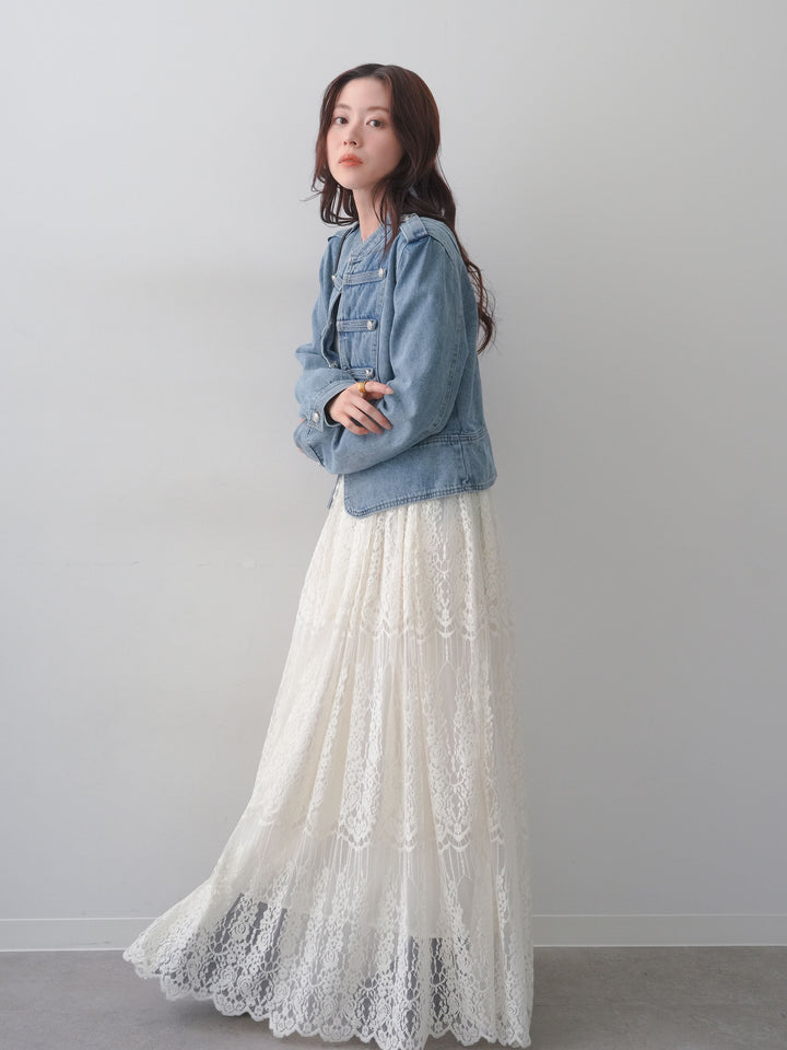 [SET]ナポレオンデニムジャケット+ベロアレースドレープフレアスカート(2set)