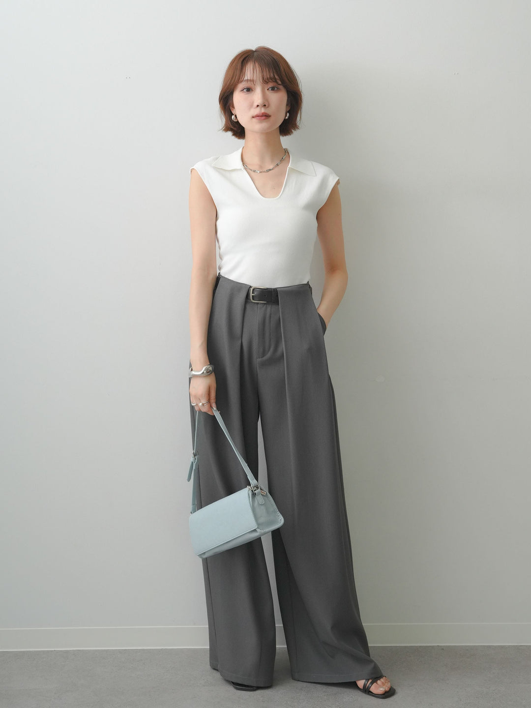 [予約]スキッパーフレンチニットトップス/white