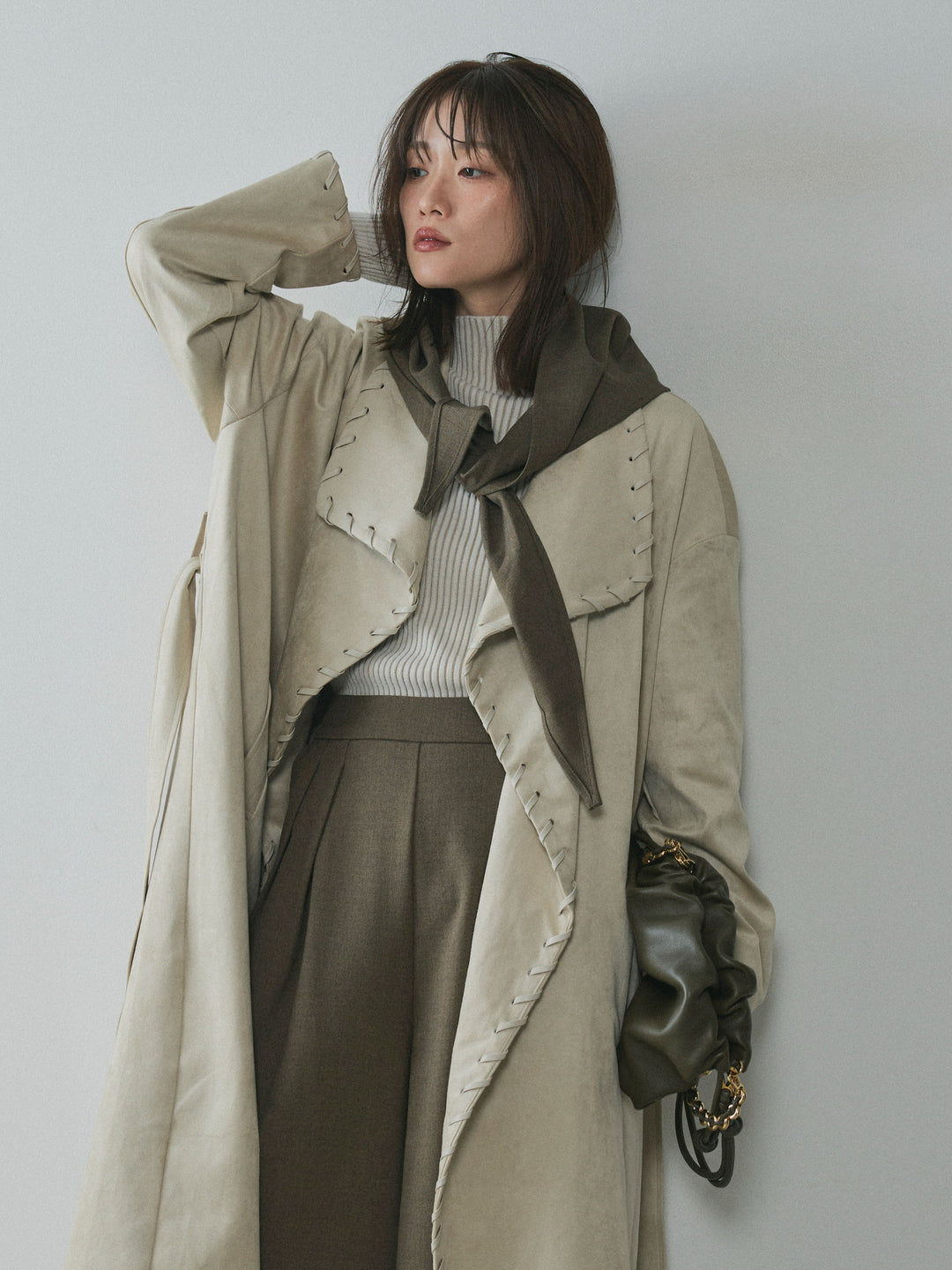 【Allure】[SET]スウェードハンドステッチロングコート+スウェードハンドステッチロングコート(2set)