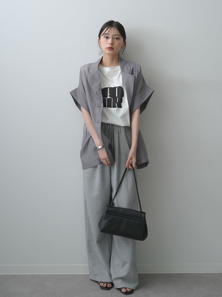 [SET]シアーオーバー半袖ジャケット+ショルダータックノースリーブオーバーTEE+リラックスドレープスウェットパンツ(3set)