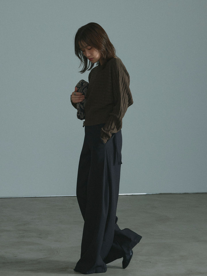 【Allure】[SET]ワンショルケーブル編みニット+サイドタックワイドパンツ(2set)