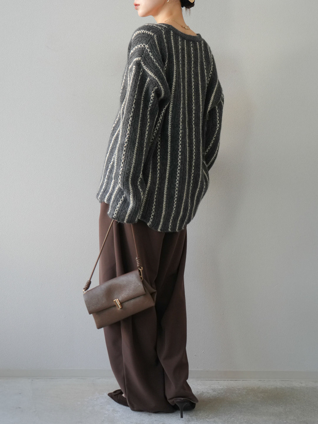 [予約]ベルト付タックワイドパンツ/ブラウン