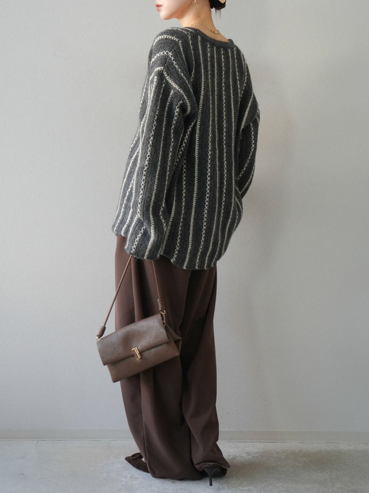 [予約]ベルト付タックワイドパンツ/ブラウン