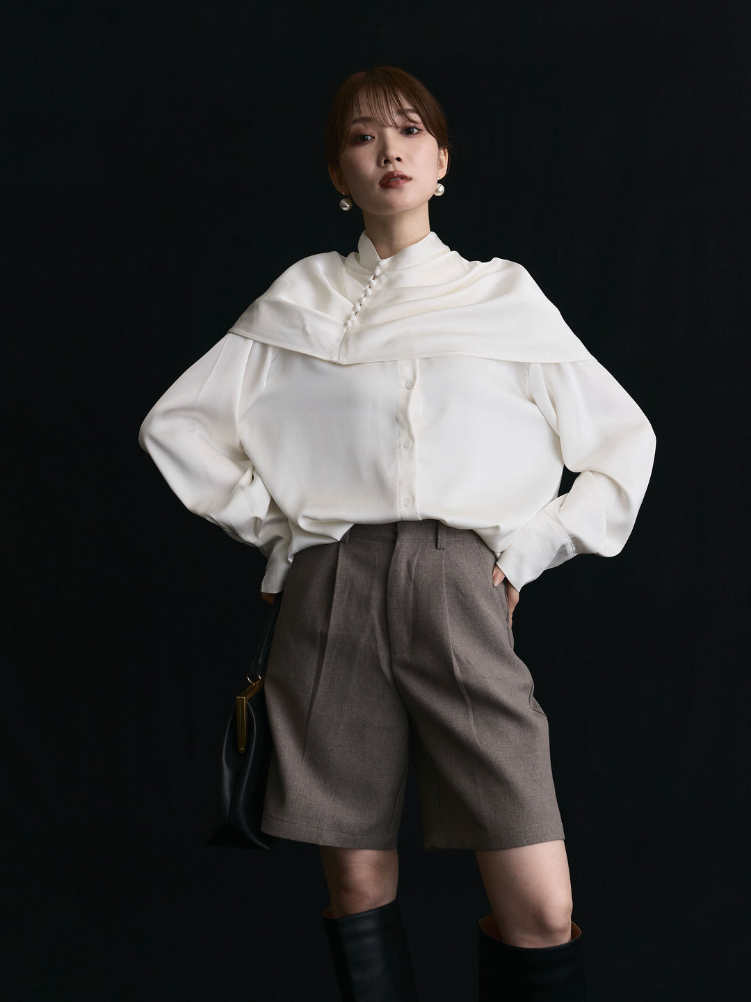 【Allure】[SET]ケープ付サテンシャツ+ケープ付サテンシャツ(2set)