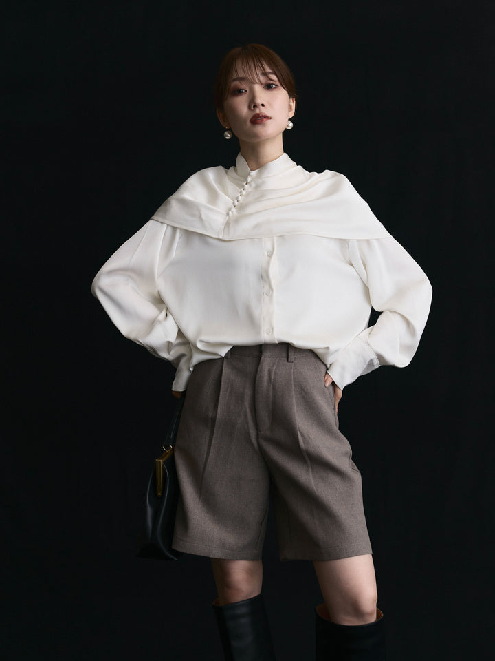 【Allure】[SET]ケープ付サテンシャツ+ケープ付サテンシャツ(2set)