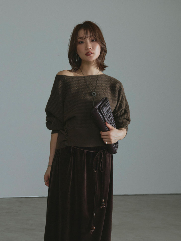 【Allure】[SET]ワンショルケーブル編みニット+ワンショルケーブル編みニット(2set)