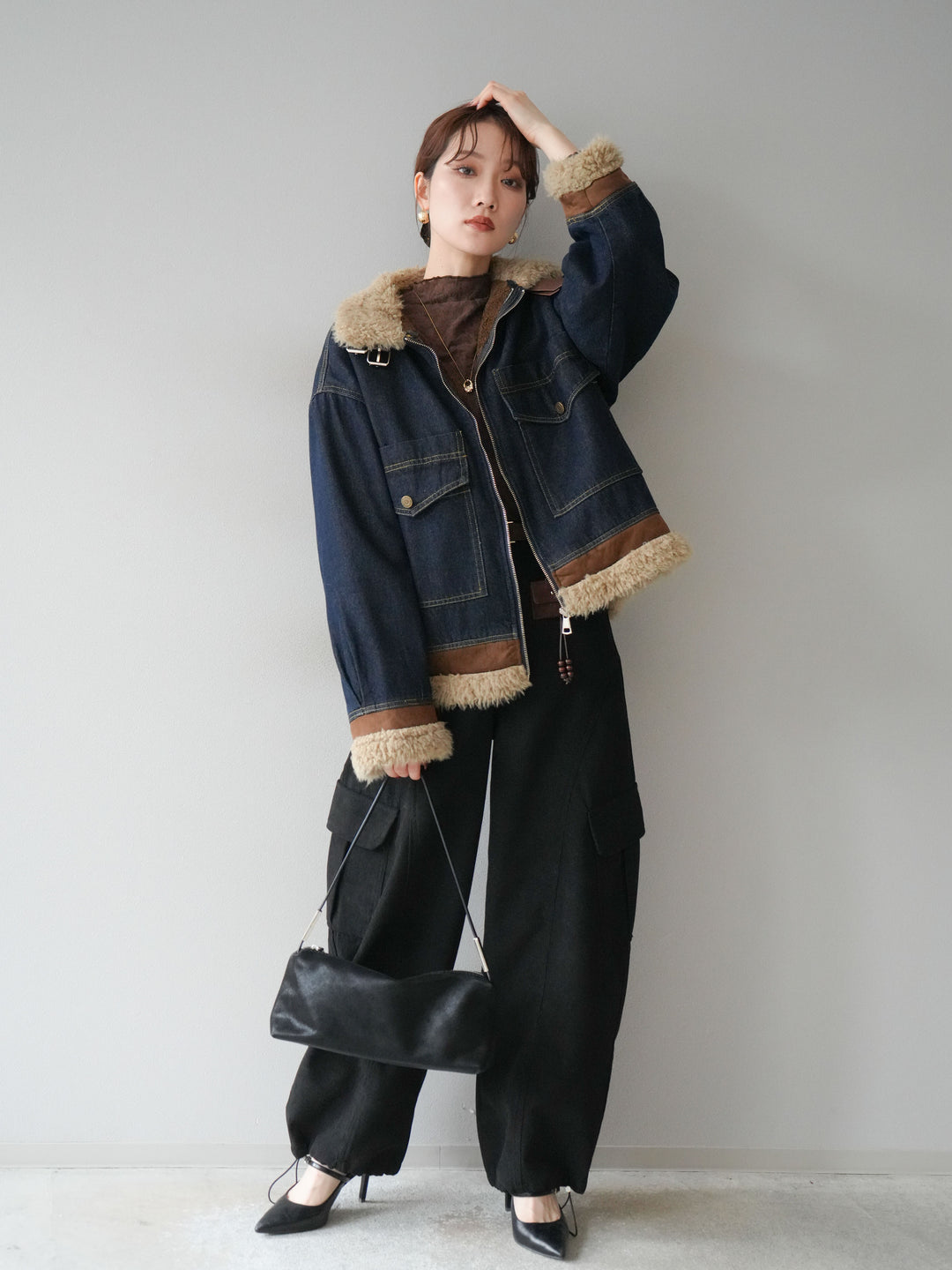 [予約]ベルト付コーデュロイカーゴパンツ/black