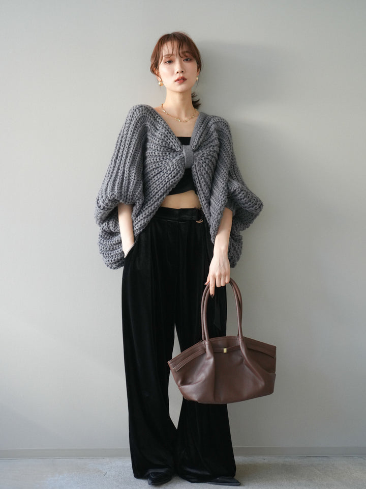 [SET]ローゲージ畦編みドルマンニットボレロ+選べるアクセセット(2set)