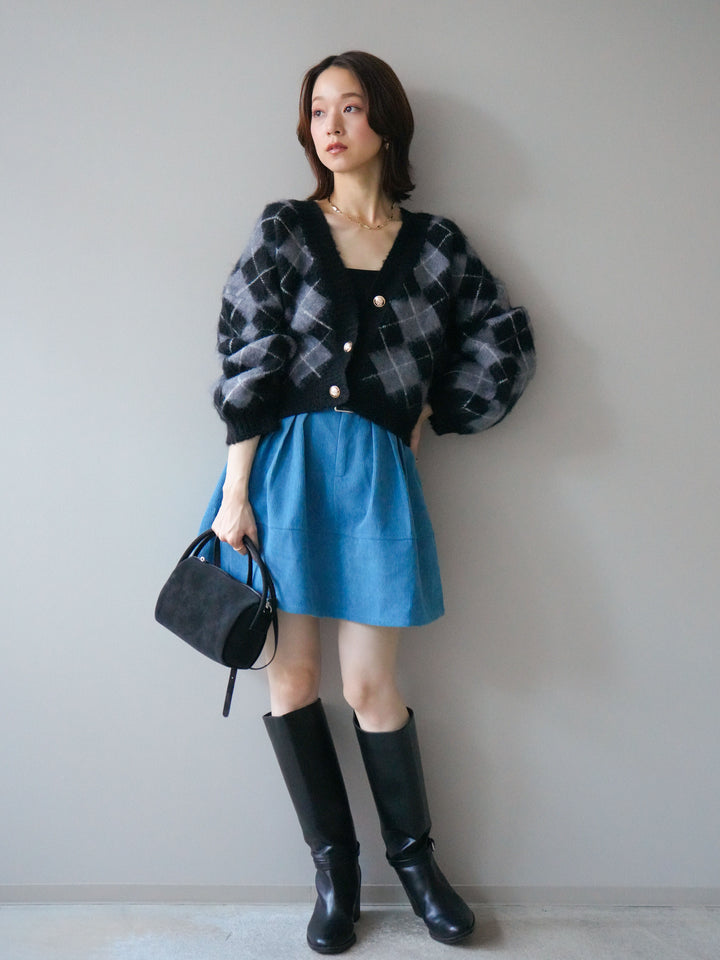 [予約]ベルト付インパンコーデュロイタックフレアスカート/blue