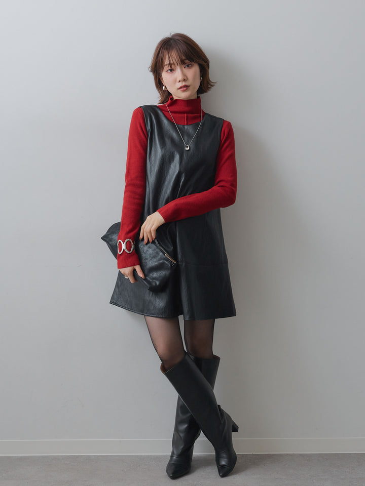 [予約]レザータッチミニワンピース/black
