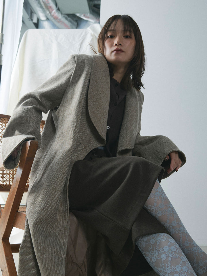 【Allure】[SET]ツイードタッチロングコート+ベルト付ウールタッチミディアムパンツ(2set)