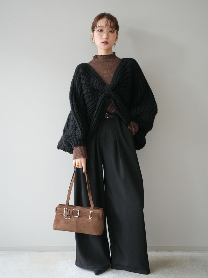 [予約]ローゲージ畦編みドルマンニットボレロ/black