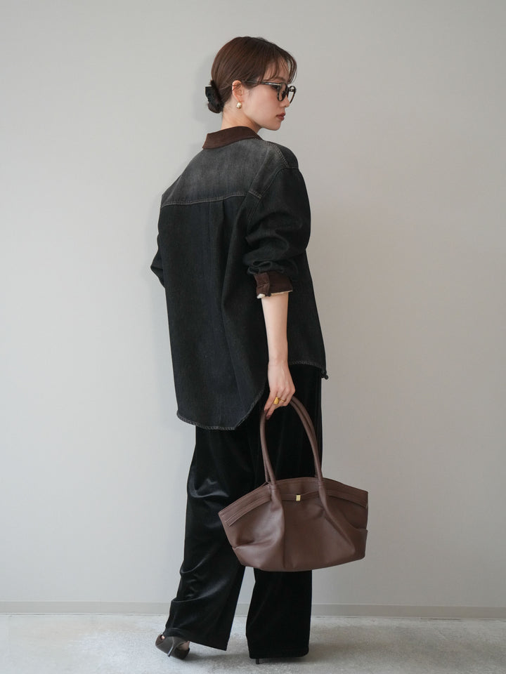 [予約]ベロアベルトスリムパンツ/black