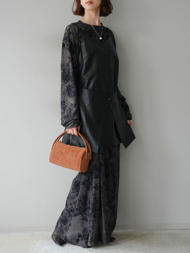 [予約]レイヤードレザーキャミソールチュニック/ブラック