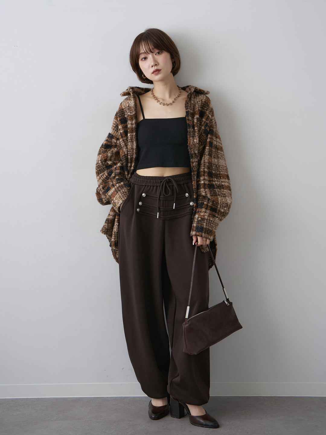 [SET]ブークレチェックオーバーシャツ+ナポレオンドロストスウェットパンツ(2set)
