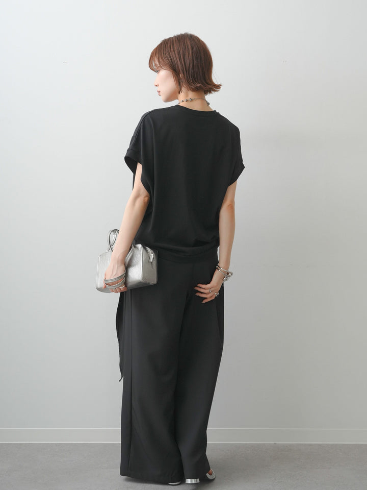 [SET]立体ロゴエンボスTEE +ビジューベルトタックワイドパンツ(2set)