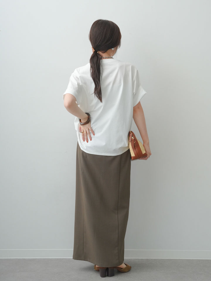 [SET]クールタッチアートロゴオーバーTEE+クレープデシンフラップ付きストレートスカート(2set)