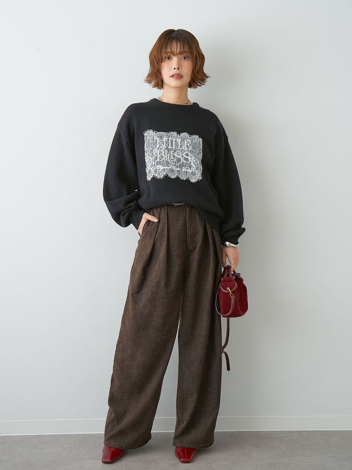 [SET]アルパカタッチ刺繍レースロゴニットプルオーバー+アルパカタッチ刺繍レースロゴニットプルオーバー(2set)