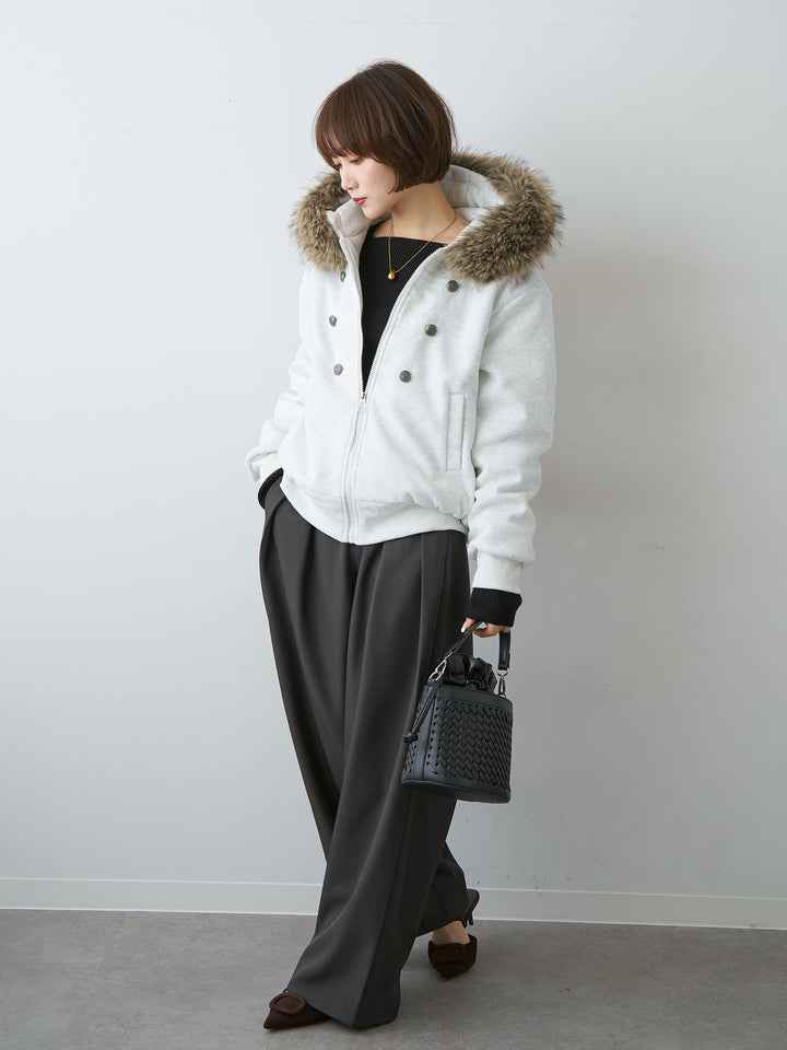 [SET]ナポレオンスウェットパフブルゾン+ツイルタックワイドパンツ(2set)