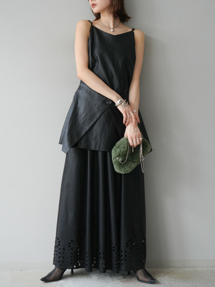 [予約]レイヤードレザーキャミソールチュニック/ブラック