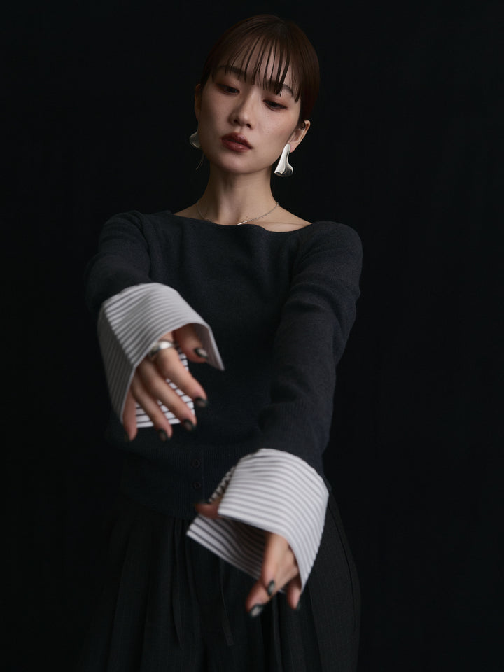 【Allure】[SET]シャツカフスフロントスリットニットプルオーバー+シャツカフスフロントスリットニットプルオーバー(2set)