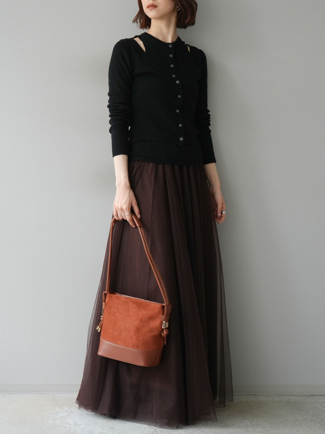 [予約]レイヤードデザインニットカーディガン/ブラック