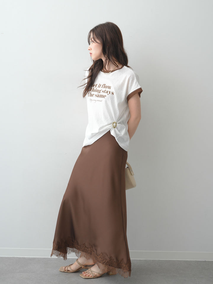 [SET]シアースラブバイカラーフレンチTEE+レースヘムサテンIラインスカート(2set)