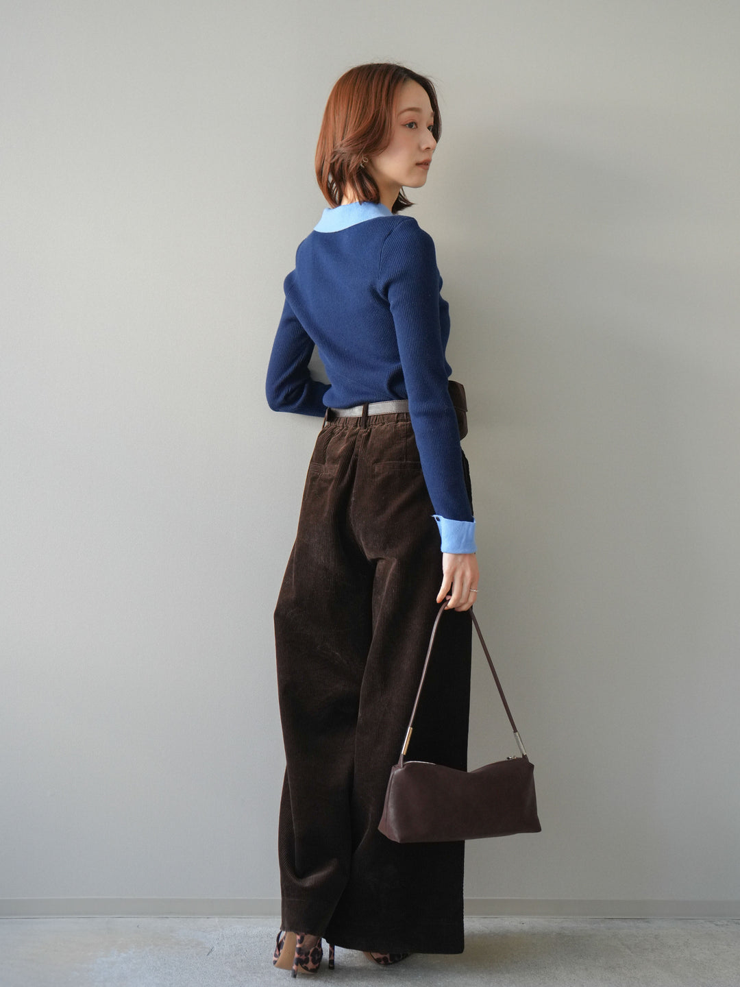 [予約]ベルト付コーデュロイワイドパンツ/brown