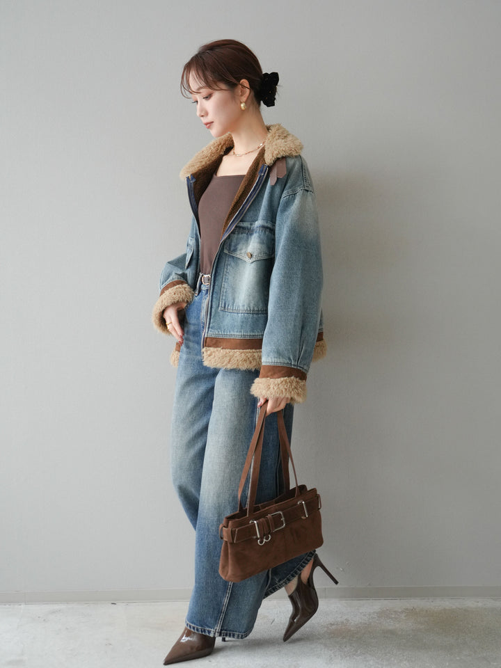 [予約]サイド切替カーブデニムパンツ/blue