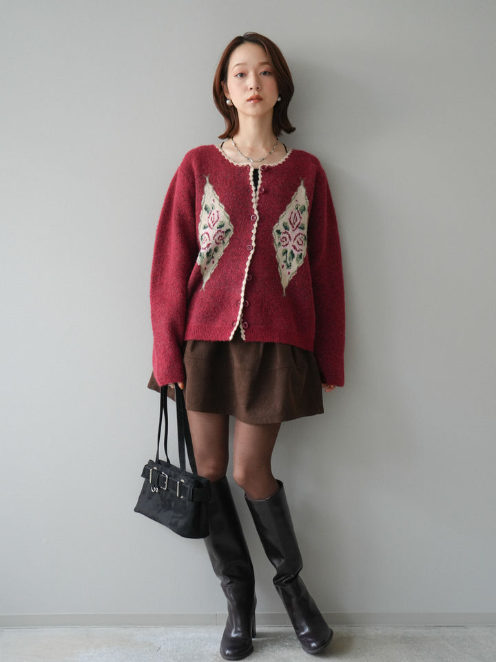 [予約]ベルト付インパンコーデュロイタックフレアスカート/brown