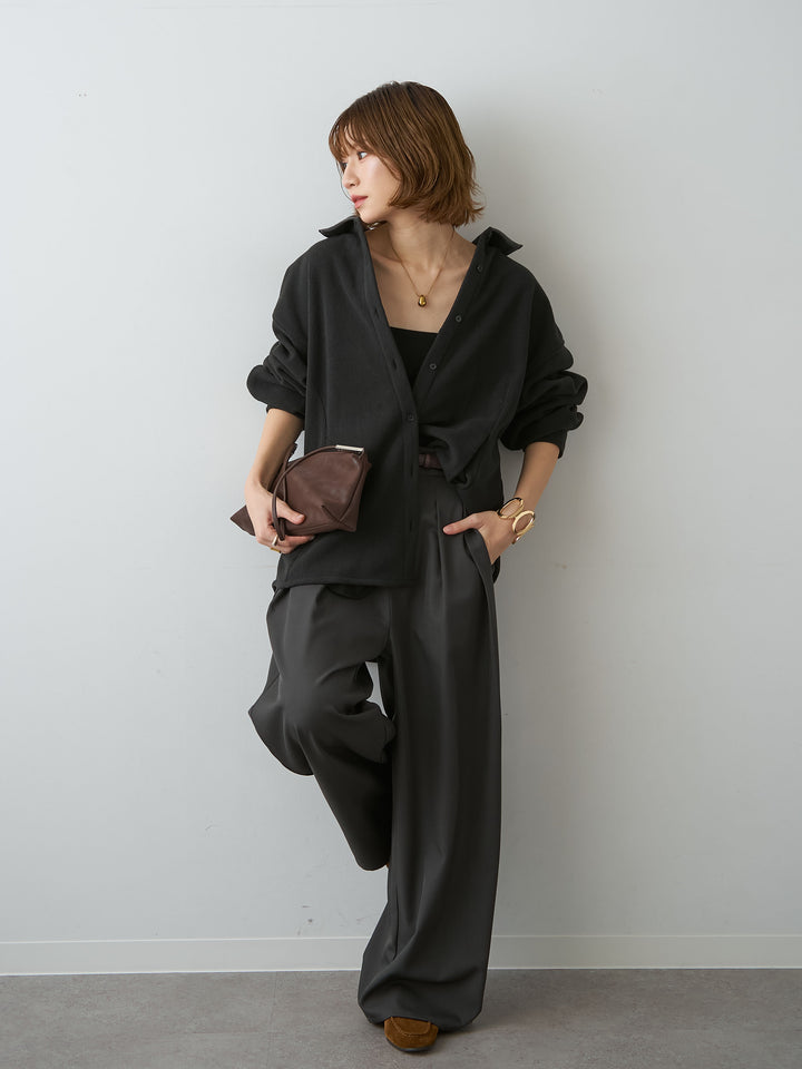 [SET]フリースパイピングシャツ+ツイルタックワイドパンツ(2set)