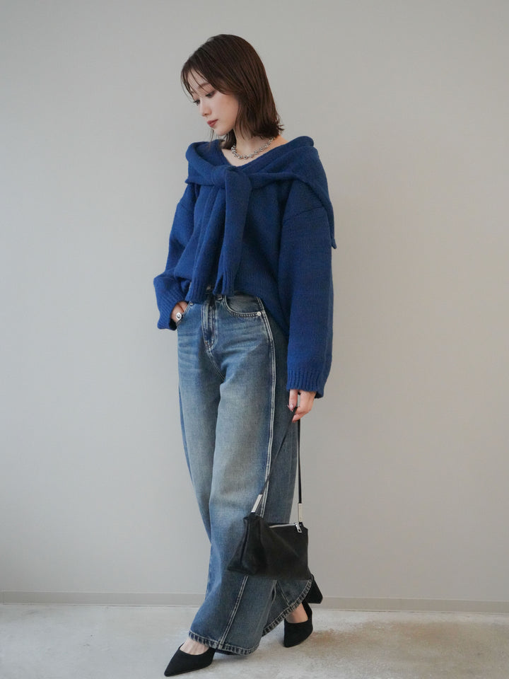 [予約]サイド切替カーブデニムパンツ/blue