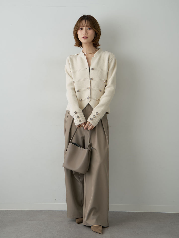 [SET]ナポレオンニットジャケット+ツイルタックワイドパンツ(2set)