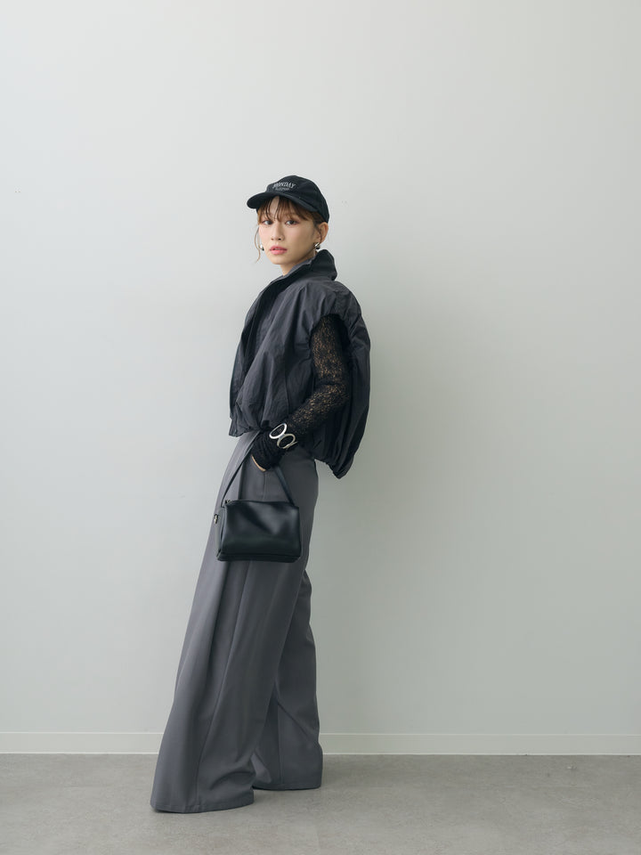 [SET]バルーンギャザーベスト+メッシュレースバックオープントップス+ベルトループデザインワイドパンツ(3set)