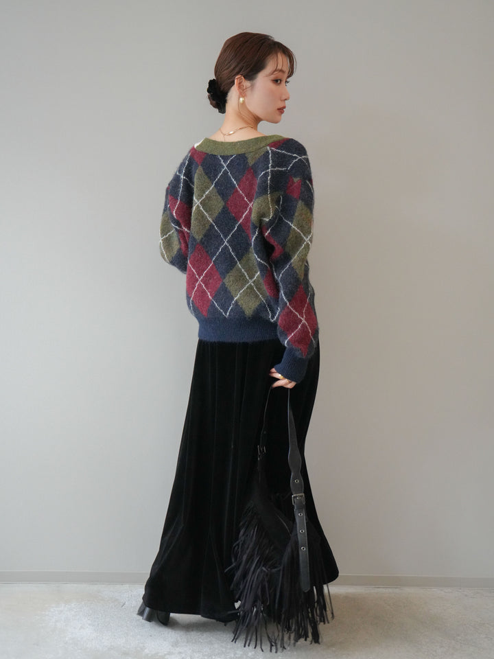 [予約]ベロアフレアスカート/black