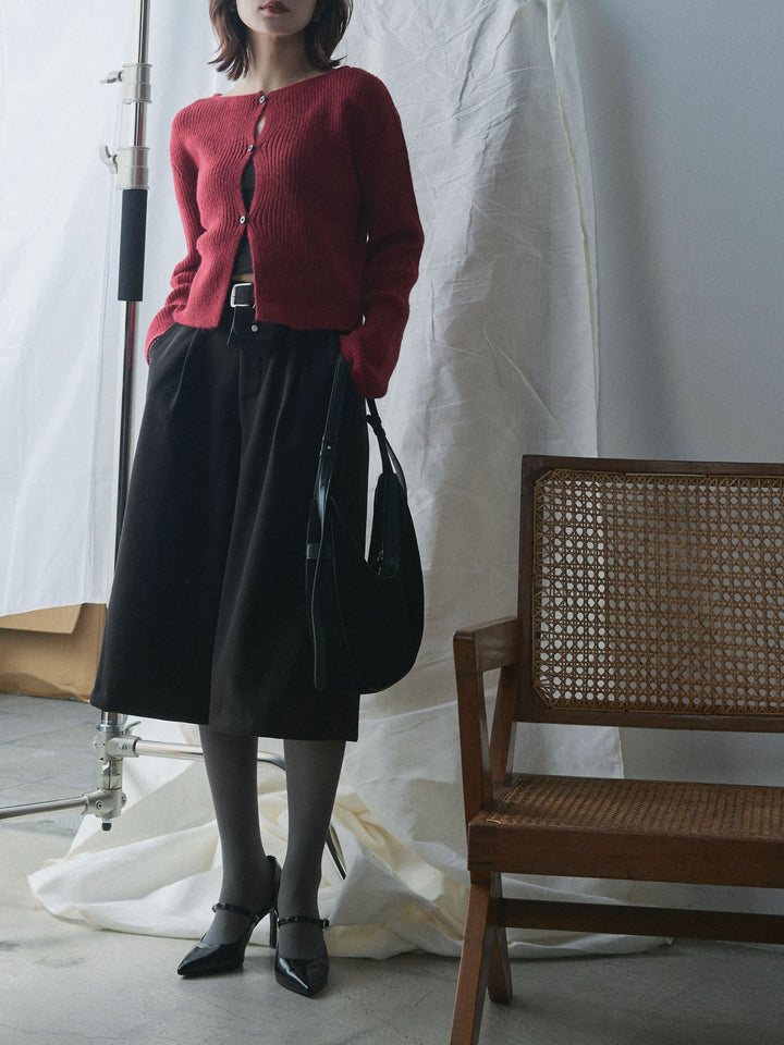 [予約]デザインショートニットカーディガン/red