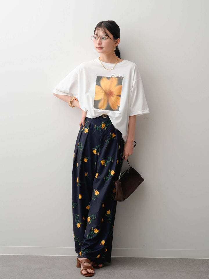 【着回しセット】フラワーフォトTEE+フラワープリントドレープタックパンツ+フラワープリントIラインギャザースカート(3set)