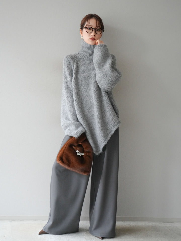 [予約]アシンメトリーハイネックニットプルオーバー/gray