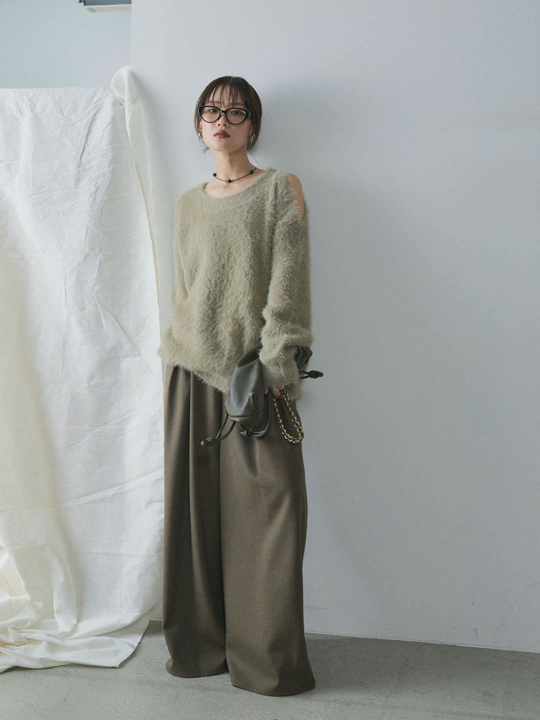 [予約]スカーフ付ワイドパンツ/brown