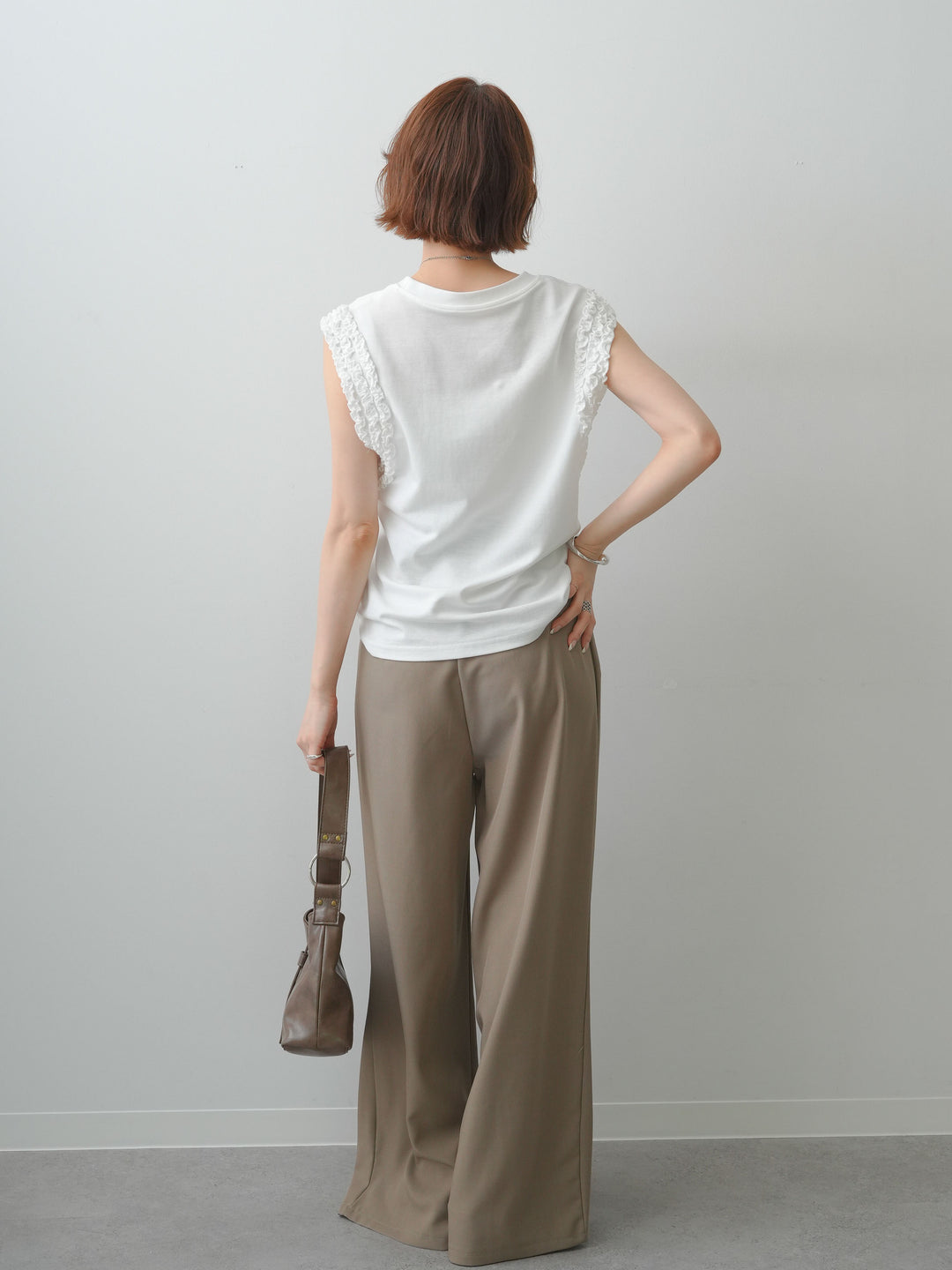 [SET]ホイップフリルフレンチTEE+ベルト付キーホルダーモチーフワイドパンツ(2set)