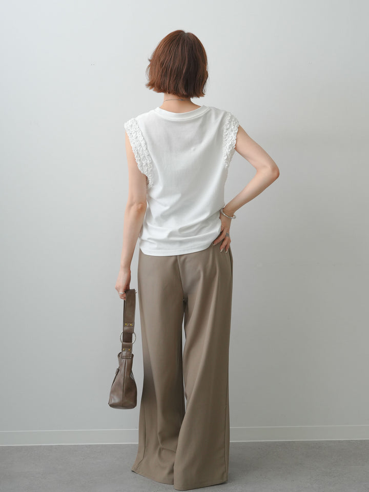 [SET]ホイップフリルフレンチTEE+ベルト付キーホルダーモチーフワイドパンツ(2set)
